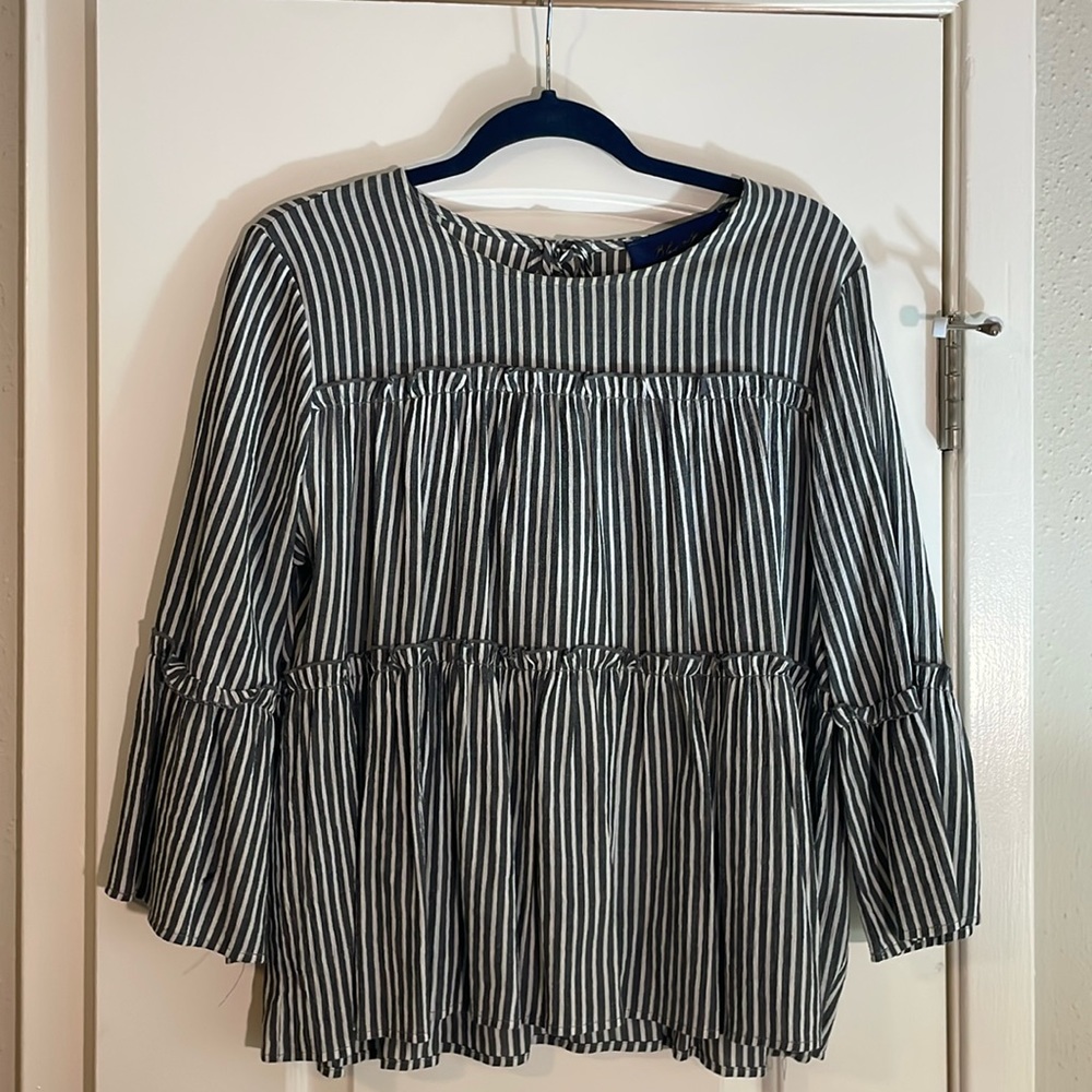 Grey & White Ruffle Blouse